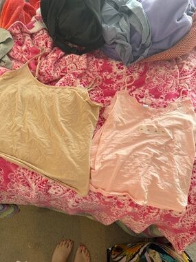 2-Pack Lightweight Spaghetti Strap Tanks in Pale Pink & Beige